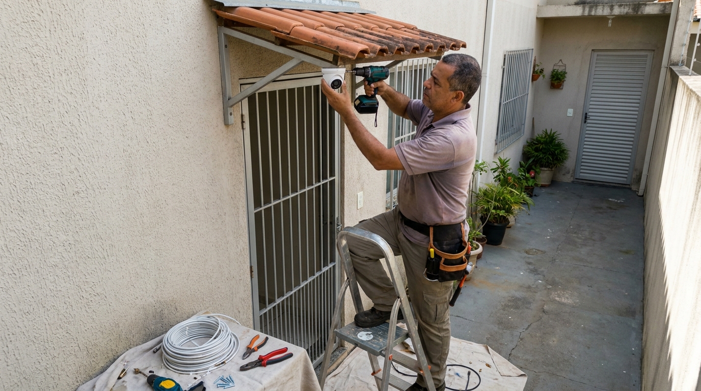 Eletricista instalando cameras de seguranca em Feira de Santana‑BA